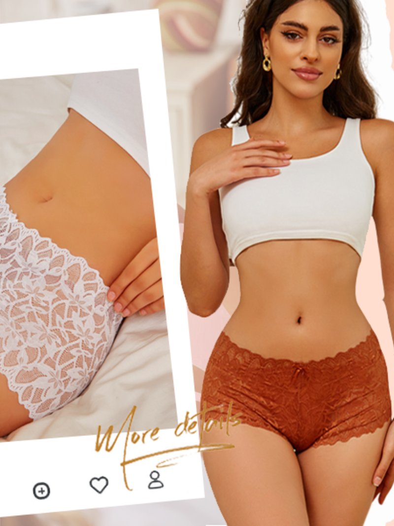 READY TO LOVE Sexy Women's Underwear Lace Shorts V Waist Breathable Cheeky Panties Boyshorts Underwear Women 5 Pack thumbnail 4