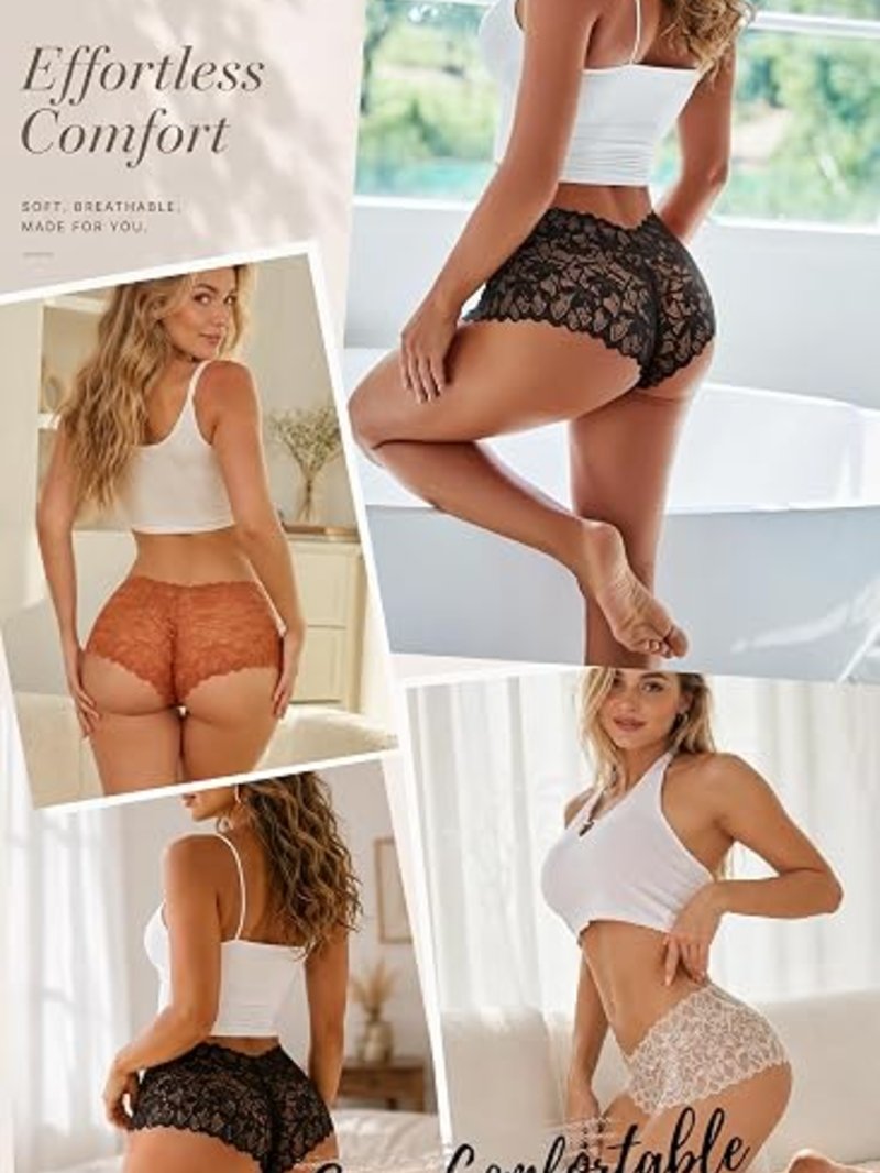 READY TO LOVE Sexy Women's Underwear Lace Shorts V Waist Breathable Cheeky Panties Boyshorts Underwear Women 5 Pack thumbnail 3